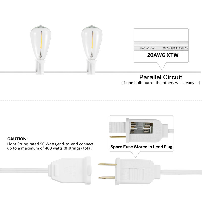 Outdoor 10 - Bulb 120'' Plug-in String Light, White, Clear
