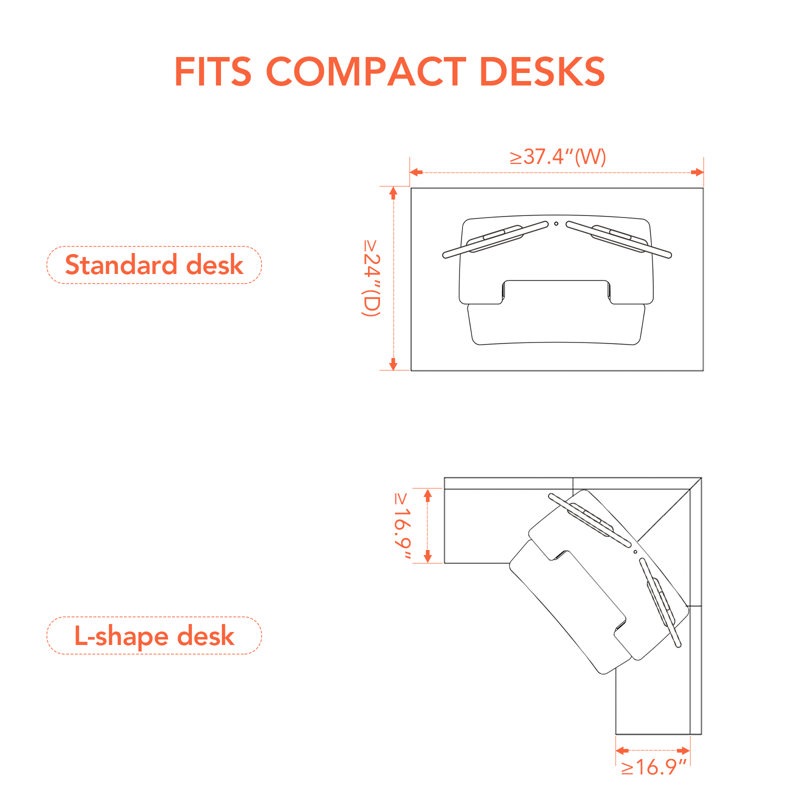 35"/40" Motorized Desk Converter, 19.7" H x 35" W x 16.3" D