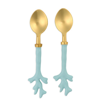 Ensemble de 2 cuillères de service décoratives en acier inoxydable corail Seafoam L 6 po