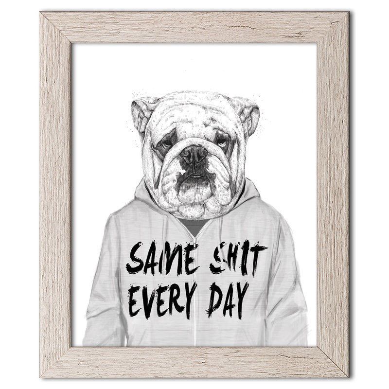 " Same Shit Everyday " by Balazs Solti, Distressed Framed Paper, 14" H x 11" W x 0.75" D