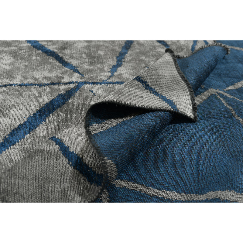 Tapis géométrique tissé à plat / acrylique / coton / rayonne gris / bleu marine Rapture, Rectangle 7 pi 10 po x 11 pi 2 po