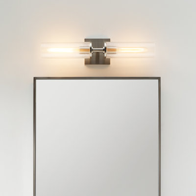 Sarita 2 Light Bathroom Bedroom Wall Fixture With Clear Ribbed Shade