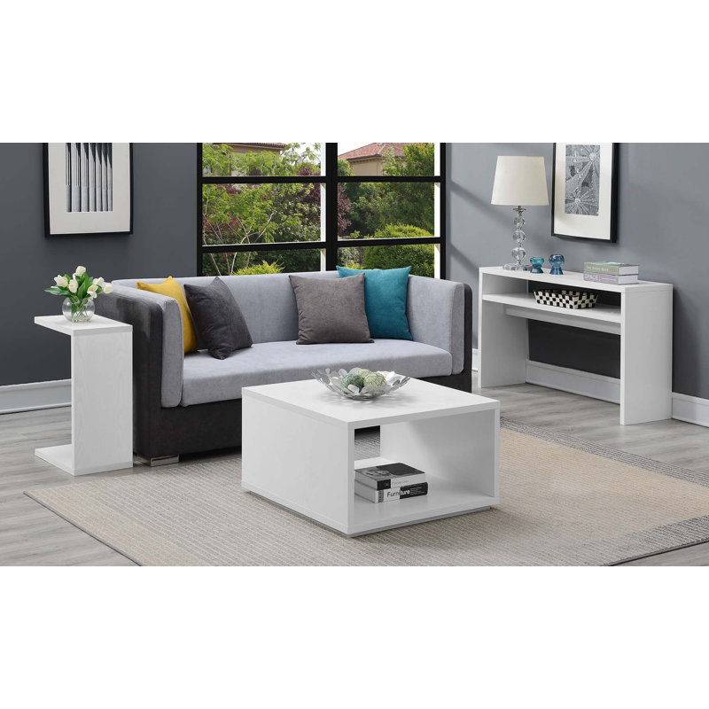Haught Floor Shelf Coffee Table with Storage, White