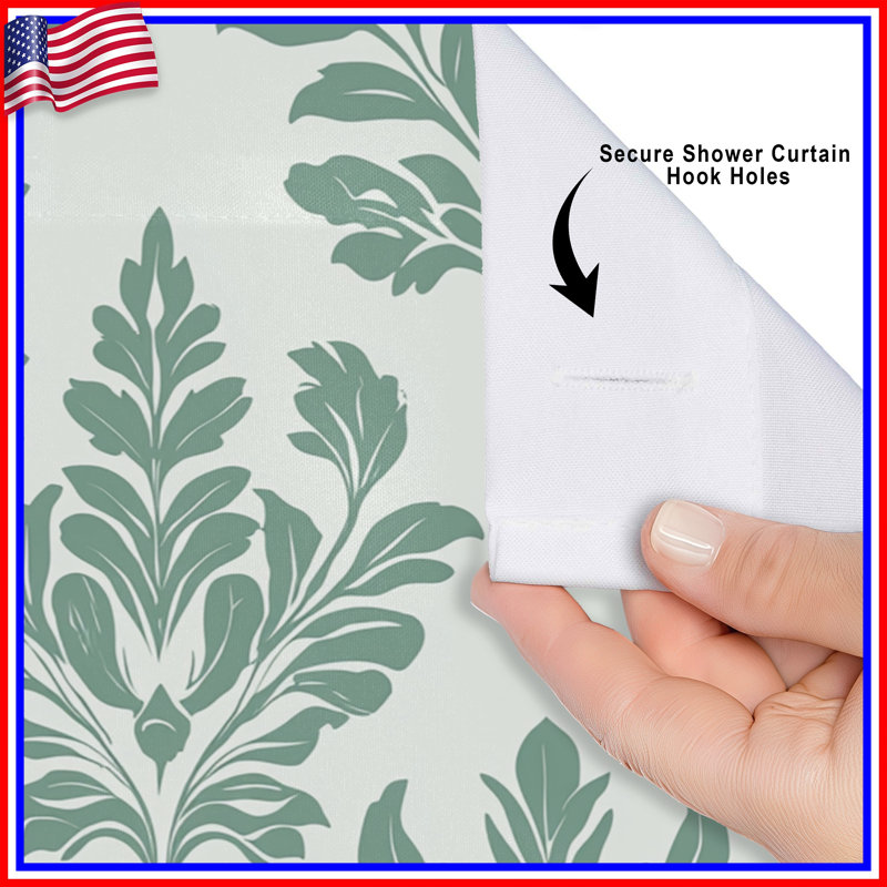 Green Leafy Damask Shower Curtains Extra Long, 70in W x 72in H