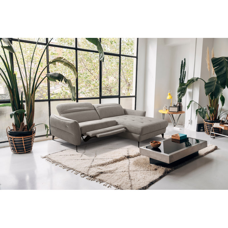 Morpeth Power Reclining Upholstered Corner Sofa in Chenille Fabric with Adjustable Headrests, Tan, Right Hand Facing