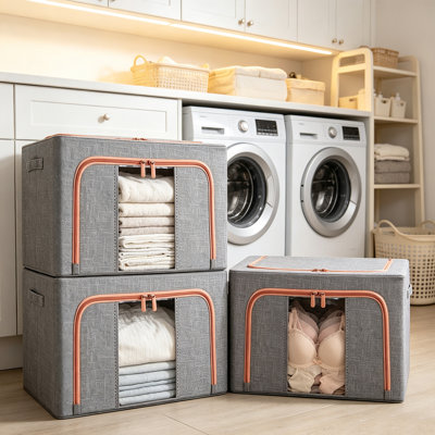 Boîtes de rangement pour vêtements avec cadre en métal (très grand - 105 L)