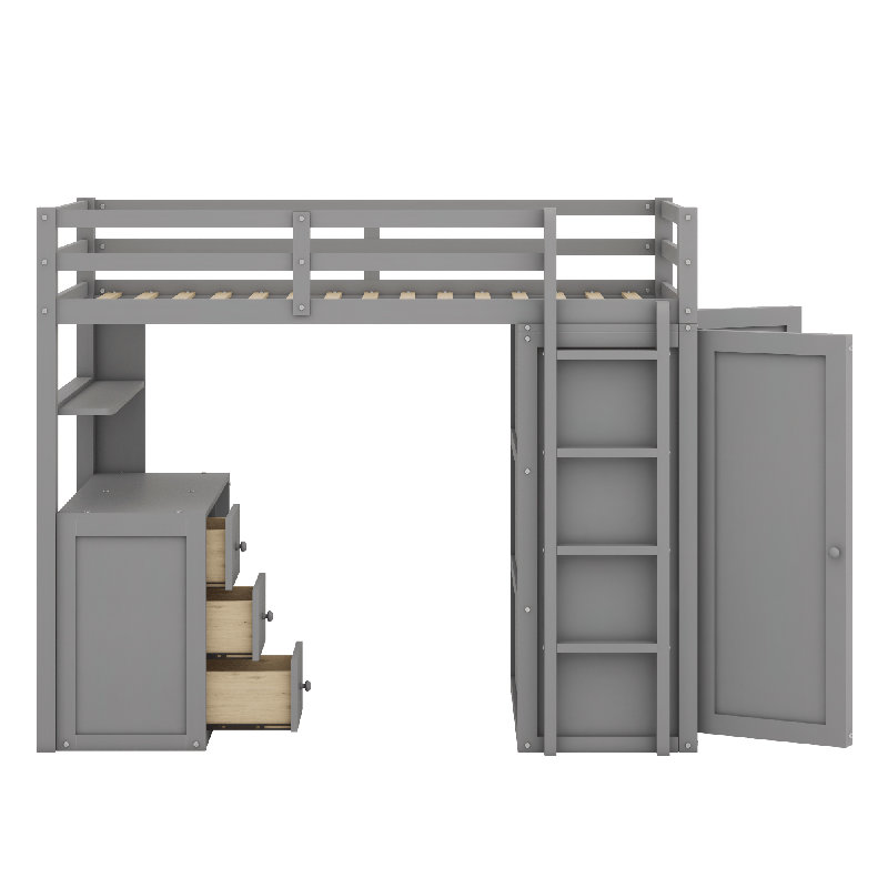 Lit mezzanine avec tiroirs, Gris