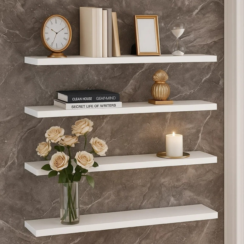 Ensemble de 4 tablettes suspendues Steve, 24 po, finition blanche, Blanc, H 1,2 po x l 23,6 po x P 3,5 po