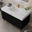 Meuble-lavabo moderne de 35,4 po avec lavabo sous comptoir, plateau en pierre frittée, bois massif multicouche imperméable, rangement à 4 tiroirs, autoportant / mural