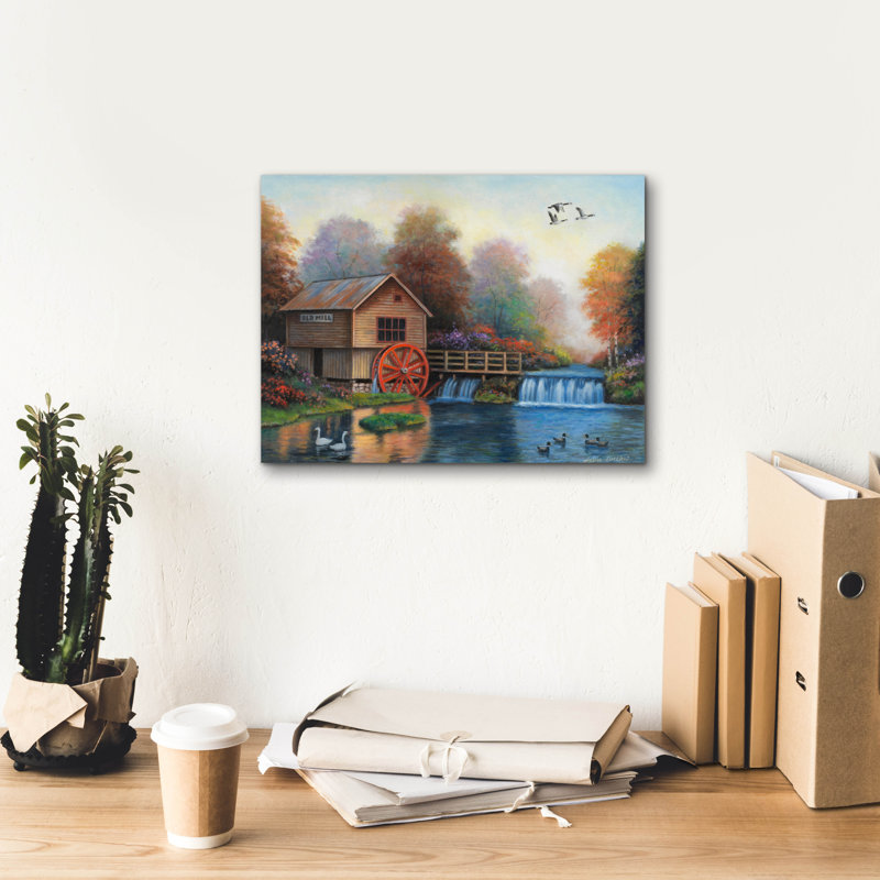August Grove «Autumn at the Old Mill» par John Zaccheo, art mural sur toile, 24 po x 20 po, H 12 po x l 16 po x P 0,75 po