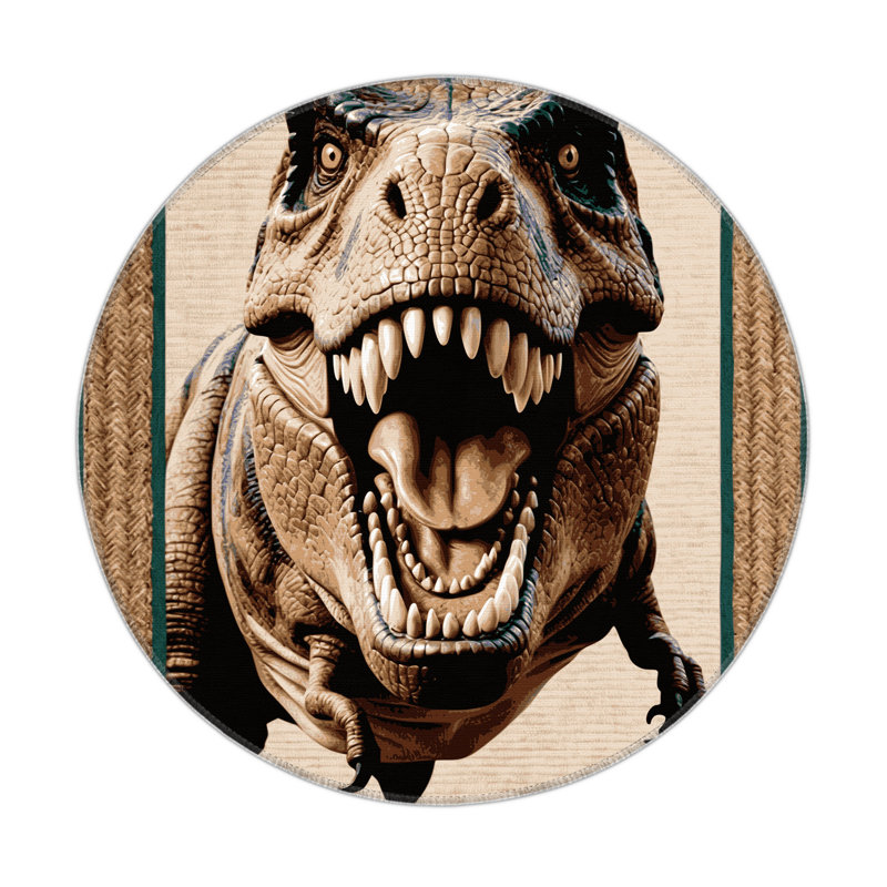 Tapis intérieur et extérieur beige Dinosaurs, Rond 5 pi