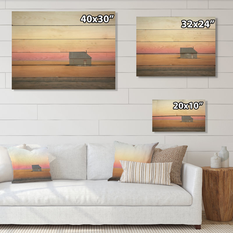 Prairies Endless Horizons At Sunset - Prairies Wood Art On Natural Pine Wood, 24" H x 32" W
