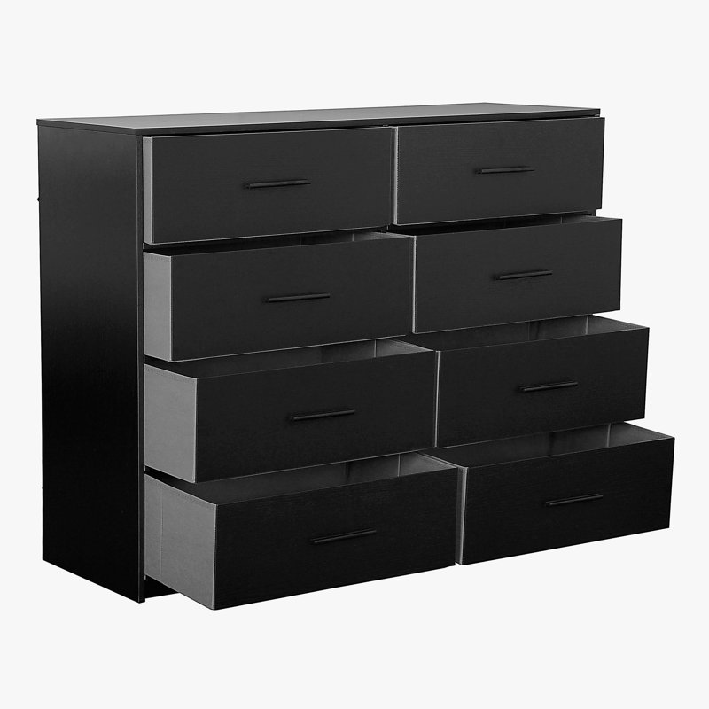 Commode 8 tiroirs avec grands tiroirs en tissu, noir