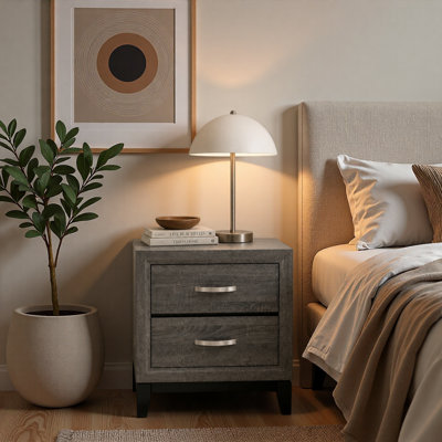 2 Drawer Nightstand Modern Bedside Table with Storage, Solid Wood Frame, Bedroom End Table, 24" Wide