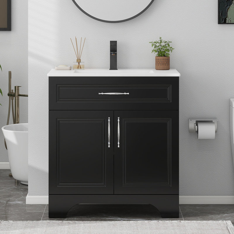 30" Bathroom Vanity With Drop-In Sink (Include Faucet), Black
