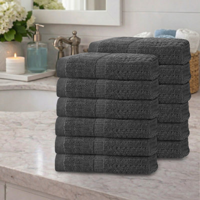 Ensemble de serviettes 12 pièces Willow - 100% coton peigné, qualité supérieure 630 g / m², gris foncé, ultra doux et très absorbant (12 serviettes à main)