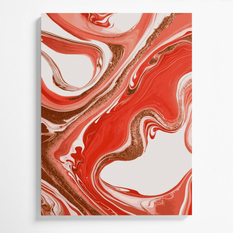 Abstrait art fluide sur toile rouge 58, H 14 po x l 11 po