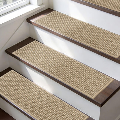 Tapis d'escalier pour marches en bois, tapis d'escalier antidérapants, tapis d'escalier lavables à la machine, tapis pour tapis d'escalier, envers en TPE, 15 pièces (beige clair)