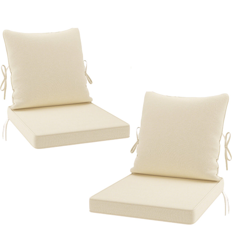 Outdoor 19 x 19 x 3.5 Inch High-Density Foam Cushion Set with Water-Repellent & UV-Resistant Cover for Outdoor Seat, Khaki