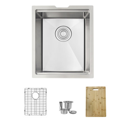 Évier de cuisine à simple cuve encastrable 15 po x 19 po en acier inoxydable de calibre 16 avec accessoires intégrés