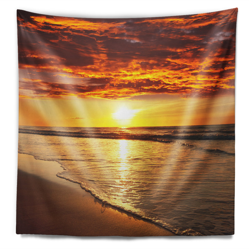 Tapisserie jaune vif et vagues seascape, H 50 po x l 60 po