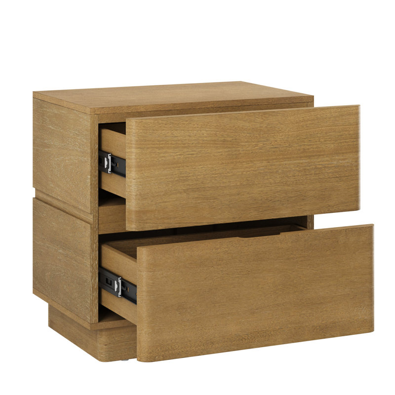 Table de chevet contemporaine en bois massif avec 2 tiroirs, 2