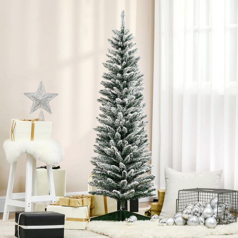Arbre de Noël artificiel enneigé 5 pi, arbre de Noël mince avec branches réalistes et base