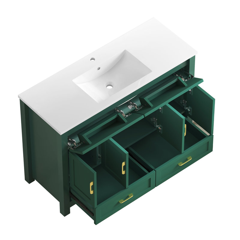 48" Bathroom Vanity With Ceramic Sink Combo, Abundant Storage Cabinet, Green