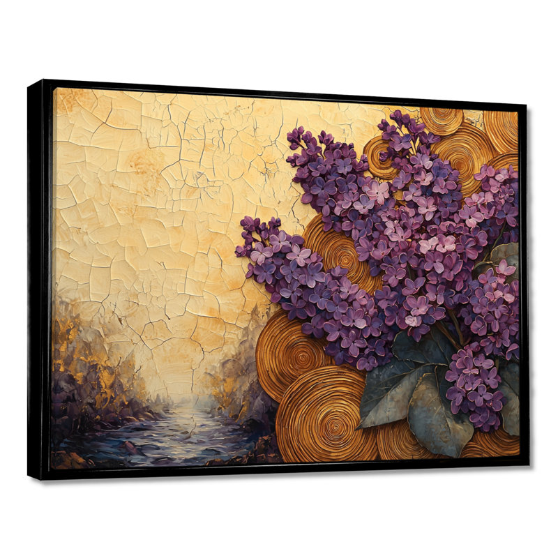 Gildea Lilacs Flowers Into A Wooden Slide Pattern II - Lilas, art mural, H 12 po x l 20 po, Impression encadrée flottante