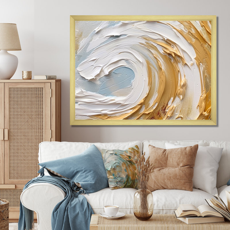 Nébuleuse spirale dorée et blanche II sur toile, Cadre doré à une seule photo, H 34 po x l 44 po x P 1,5 po