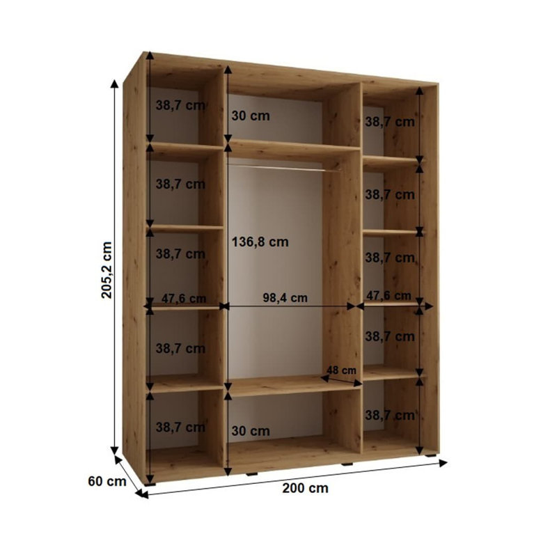 Auniya 3 Door Manufactured Wood Wardrobe, Oak Artisan