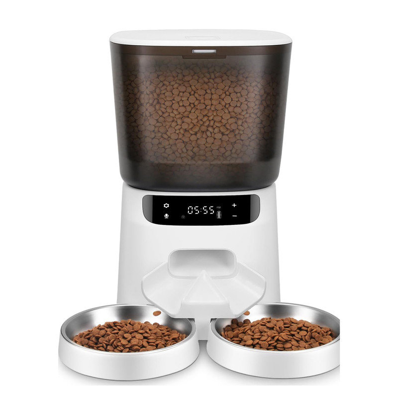 AMIZOY 5L Automatic Double Pet Feeders for Two Cats, Timer Setting 20 ... - Large Pet Feeder Stationary Trays Meals Per Hours