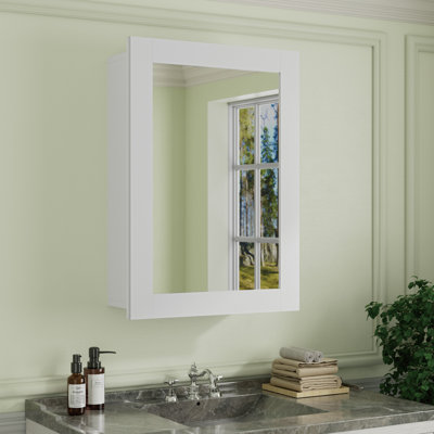 Armoire à pharmacie avec miroir en bois, l 16 po x H 24 po, tablettes réglables, porte réversible, à fixation murale ou encastrée, blanc, entièrement assemblé