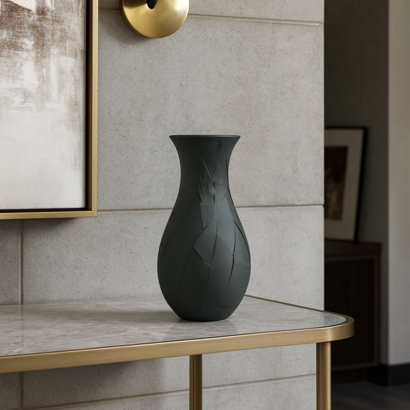 Daileen Handmade Abstract Crackle Ceramic Vase – Modern Gray Porcelain Table Vase for Living Room, Bedroom, or Entryway Decor