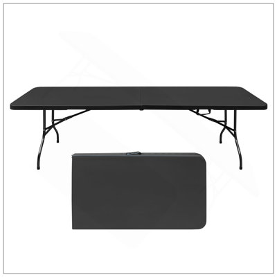 8Ft Folding Table, Portable Plastic Table For Camping, Picnics, Parties, High Load Bearing Foldable Table Black