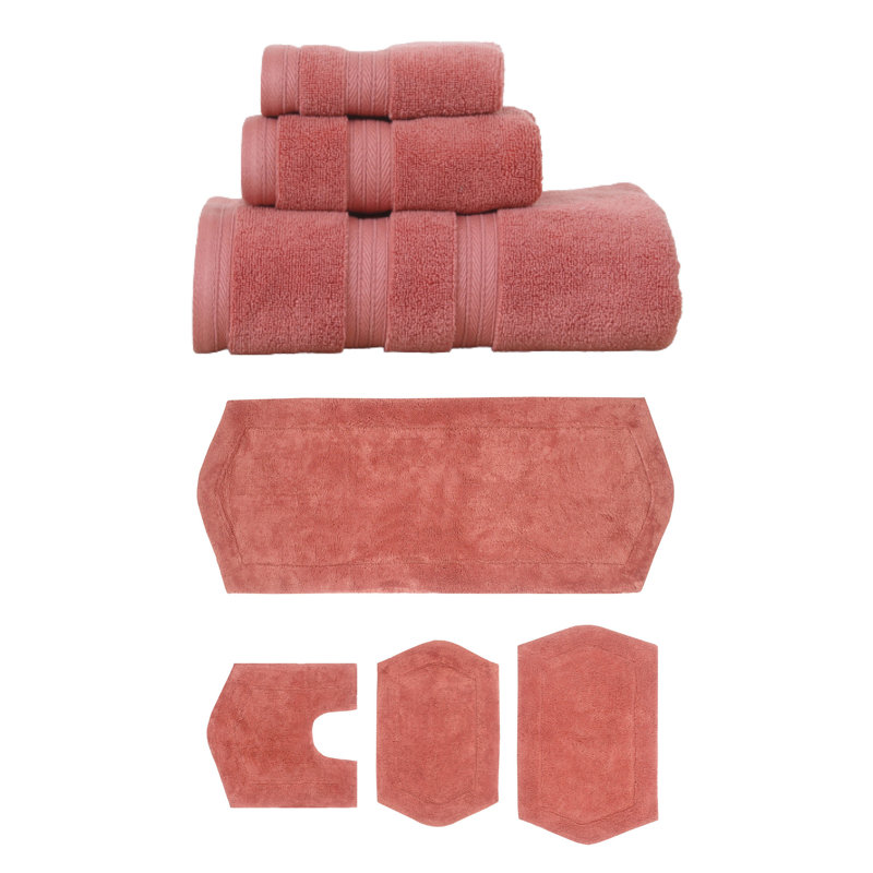 Ensemble de serviettes 3 pièces et de tapis de bain 4 pièces 100% coton doux Bryd Collection (ensemble de 7), Corail