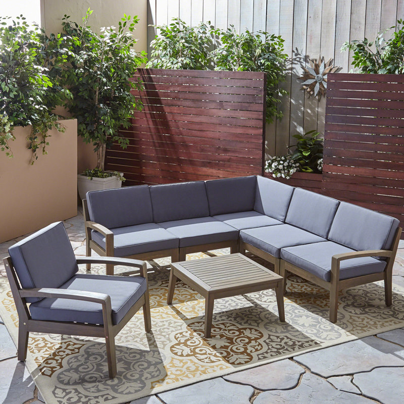 Ensemble de conversation modulaire de patio pour 5 personnes avec coussins Acacia, Structure grise / coussin gris foncé