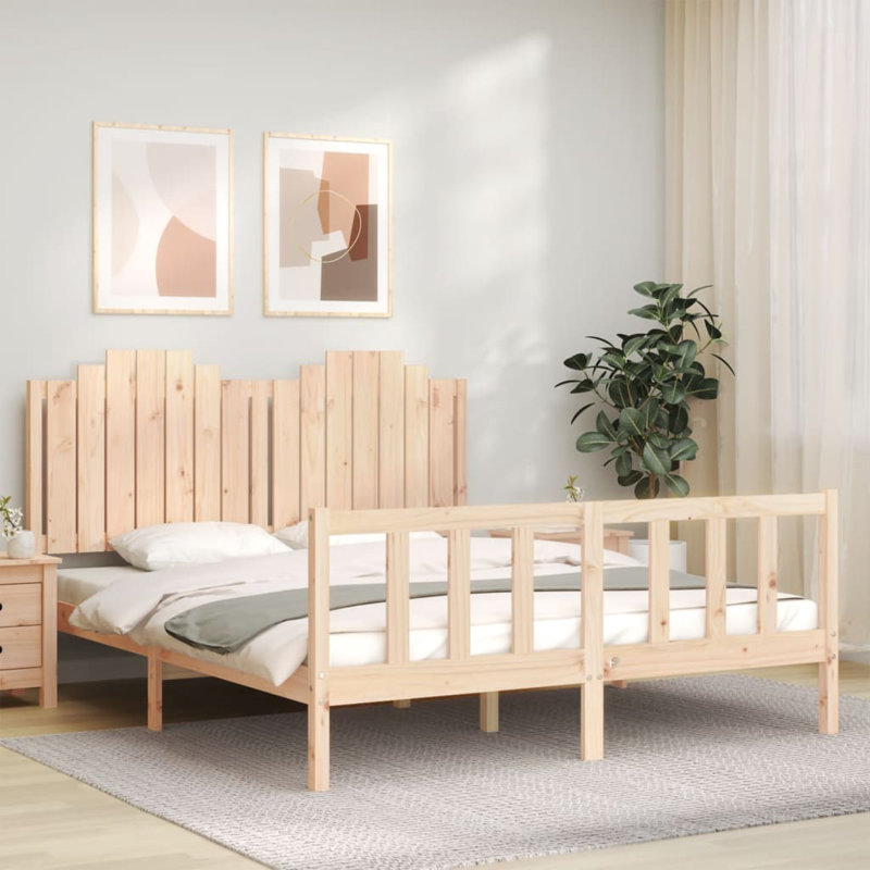 Bed Frame with Headboard, Natural, European Double (140 x 200cm)