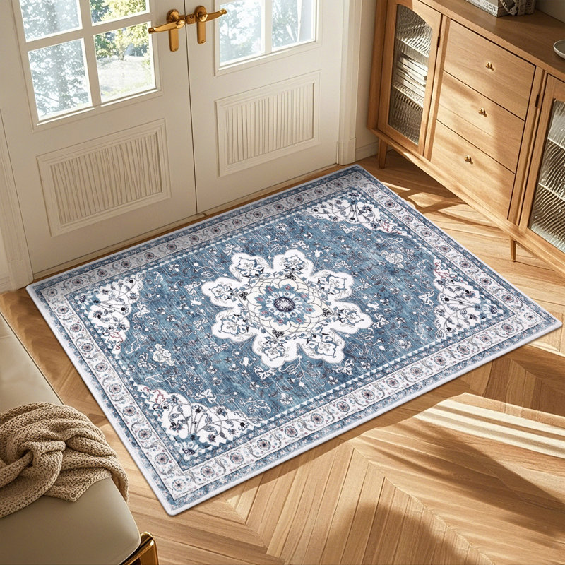 Machine Washable Non-Slip Blue Oriental Area Rug, Rectangle 3' x 5'