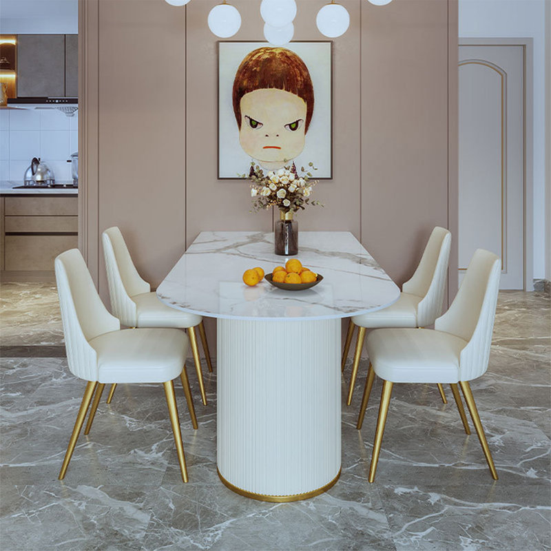 Table de salle à manger blanche semi-circulaire en pierre frittée, H 29,53 po x L 70,87 po x l 31,5 po