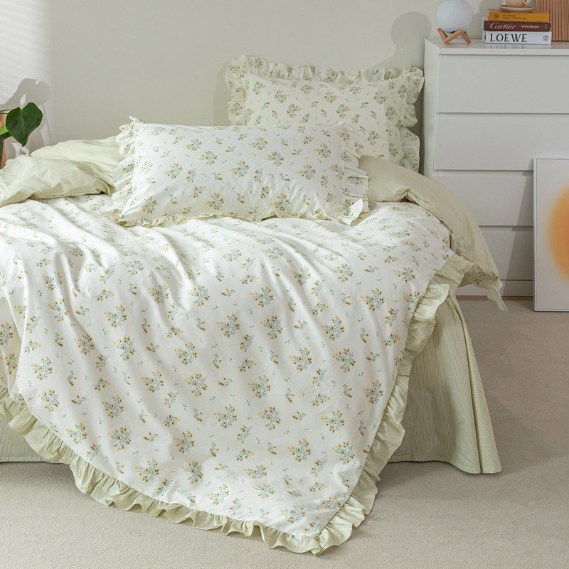 Chic 100% Cotton Flower Printed Duvet Cover Set, Floral 09, Queen Duvet Cover + 2 Standard Pillowcases