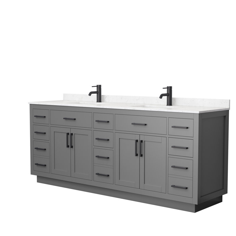 Beckett TK 84'' W Double Vanity, Matte Black, Dark Gray, Carrara Cultured Marble
