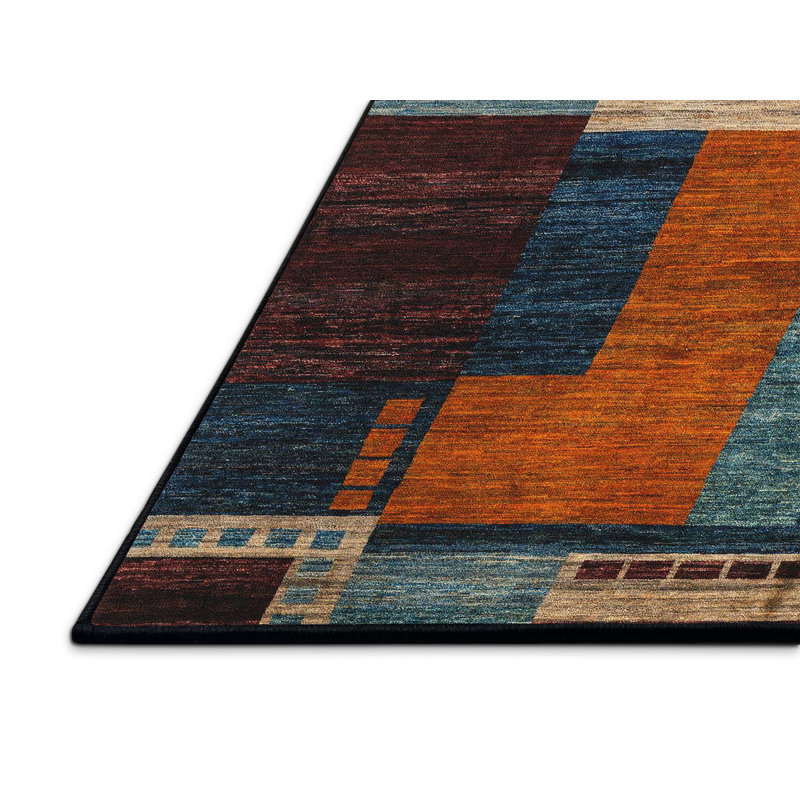 Tapis abstrait crème / brun / bleu, Rectangle 3 pi x 5 pi