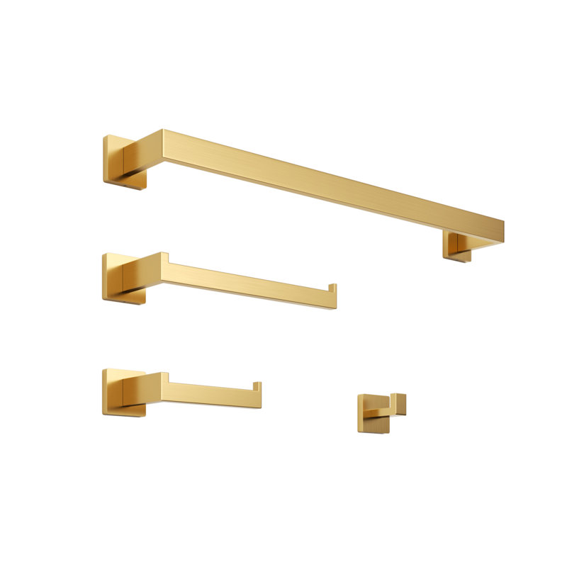 Ensemble de quincaillerie de salle de bain murale en acier inoxydable 4 pièces, Or brossé