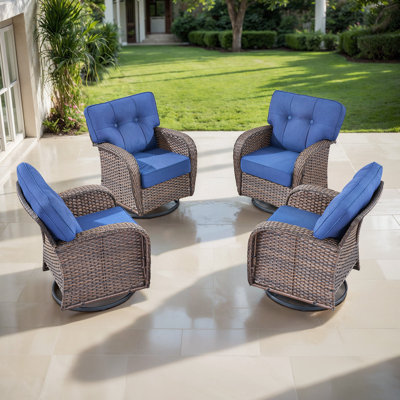 Agnes All-Weather Wicker Swivel Chairs With T-Back Cushions (Set Of 4) by Lark Manor