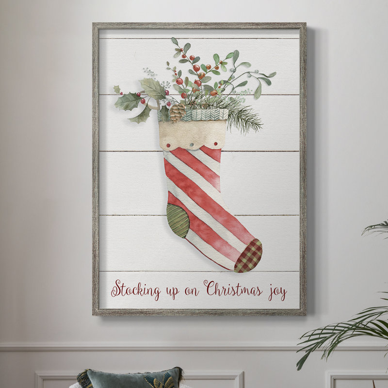 Comfy Cozy Stocking II, reproduction encadrée - bois massif, H 15 po x l 12 po