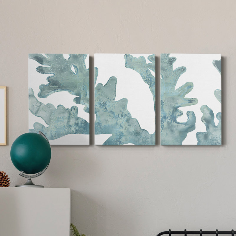 Blue Macro Coral II - Toile tendue avec châssis de qualité supérieure - Prêt à être accroché, H 18 po x l 36 po x P 1 po