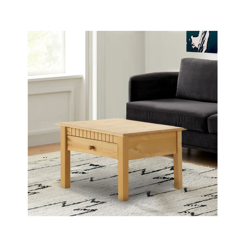 Yassine Solid Wood Four Leg Coffee Table with Storage, Stain Wax