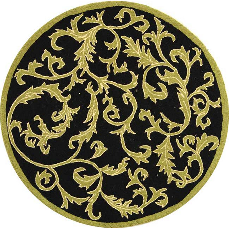 Hand Hooked Wool Floral Rug, Round 3'
