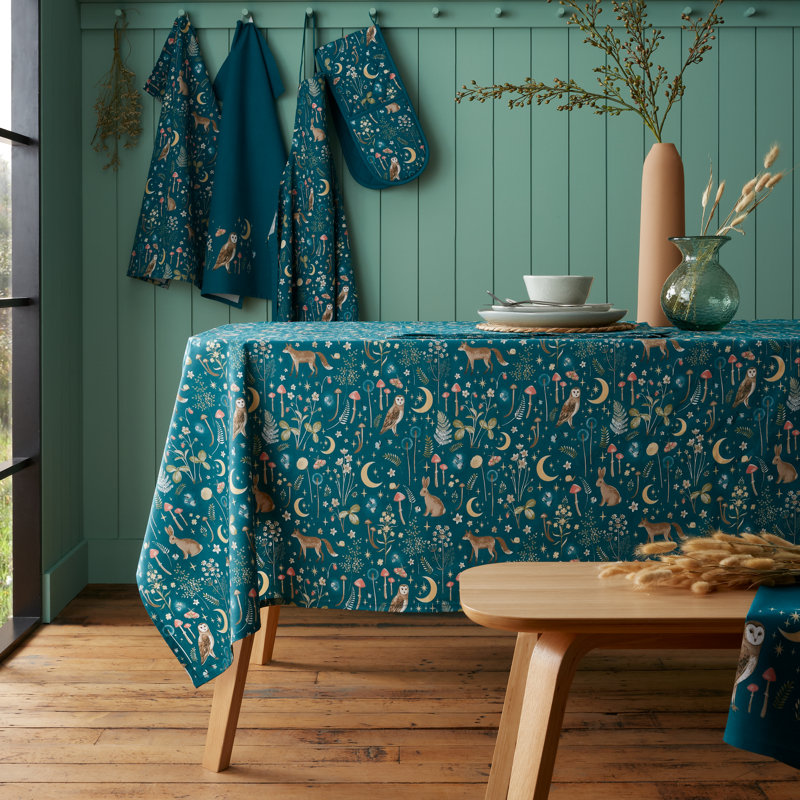 Enchanted Twilight Animals Cotton Table Cloth, 137cm W x 178cm L, Green